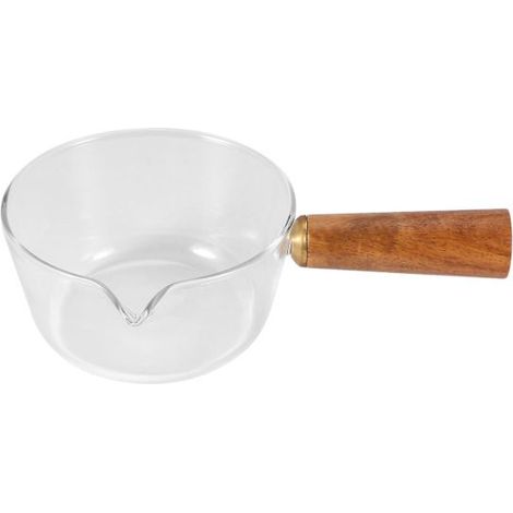Pichet à lait en verre avec anse en bois 400 ml Casserole pour salade de nouilles Plaque de cuisson à gaz Ustensiles de cuisine (1/5)