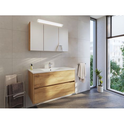 Badmöbel Set Taifun 2tlg. 100 cm mit Spiegelschrank eiche gold (1/5)