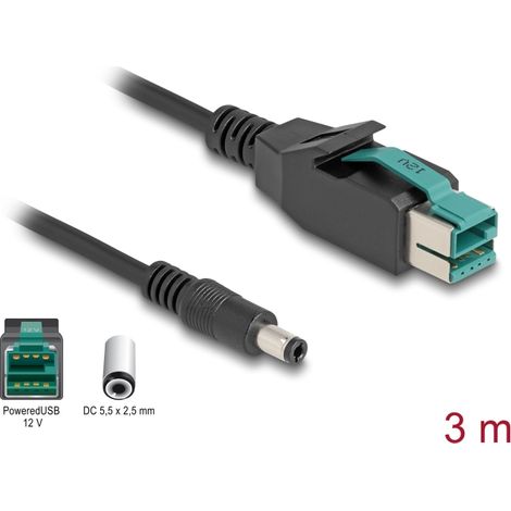 Delock Cable PoweredUSB macho 12 V a DC 5,5 x 2,5 mm macho 3 m