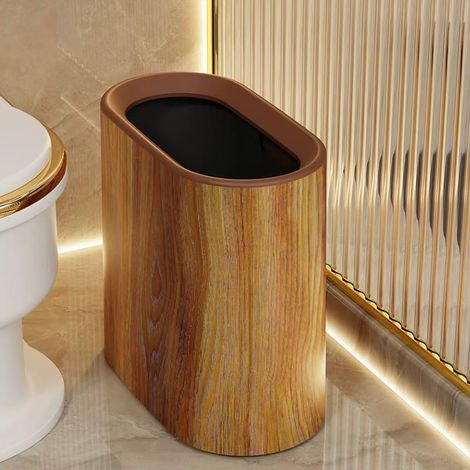 stuk - Prullenbak - Ovaal - Houtnerfafwerking - Deksel met drukknop - Geschikt voor slaapkamer en keuken - 2914,529 cm - Natuurlijke houtkleur (1/5)