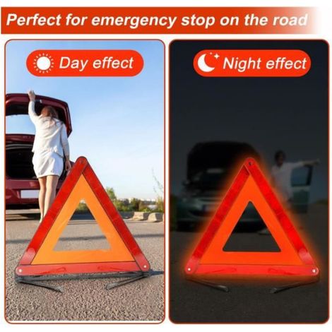 Triangle de signalisation pour voiture - Pliable - Triangle d'avertissement sécurité pour lroute - Panneaux rouges réfléchissants (1/4)