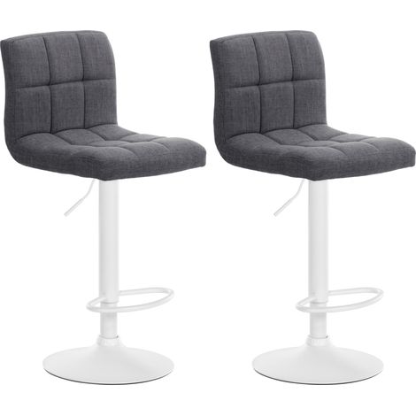 Set di 2 sgabelli da bar in stile contemporaneo rivestiti in tessuto trapuntato grigio chiaro con struttura in metallo bianco 100006721