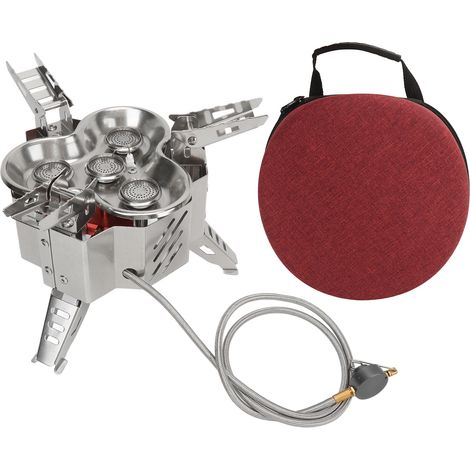 Réchaud de camping portable 304 inox 4 brûleurs 12800W haute puissance type split pliable cuisson gaz pour pique-nique extérieur randonnée (1/5)