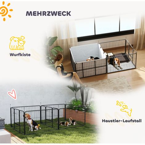 Parc de mise bas pour chiots avec 7 panneaux, 2 compartiments, tapis lavable inclus, 203x102x60 cm, noir