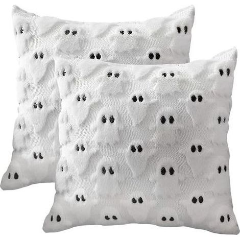 Housse de Coussin Halloween Ghost , 45 × 45cm Taies D’oreiller White Spooky en Peluche, Soft Velvet Sofa Housse de Coussin, Automne Chaise Canapé Housse de Coussin, Halloween Home Décoration (2) (1/5)