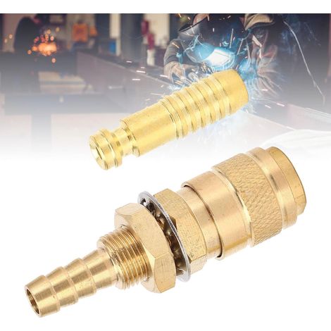 Quick Fitting Hose Connector, Water Cooled Gas Adapter Portable Brass Quick Connector with Plug for PTA DB MIG TIG Welding Torch (6mm) (1/5)