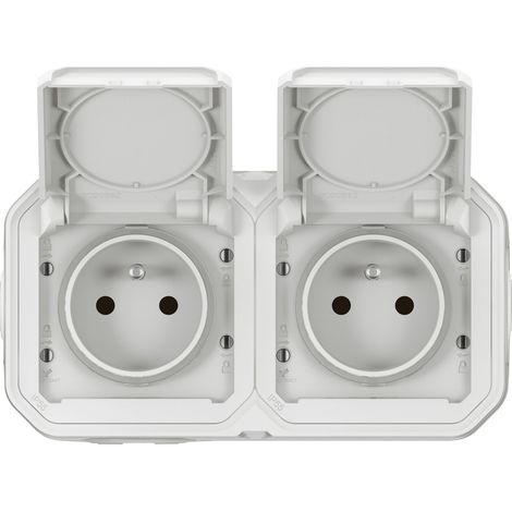 Legrand - Double prise de courant horizontale avec volet Plexo complet saillie - blanc