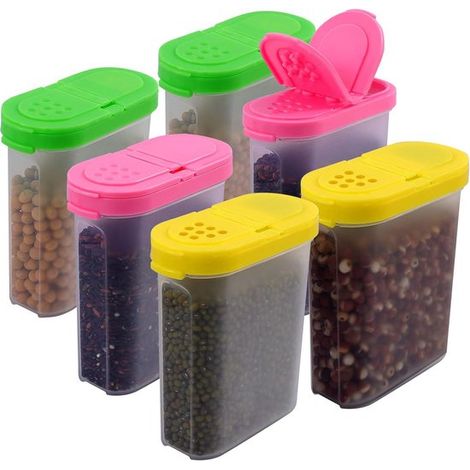 6 cajas de almacenamiento，cajas con dosificador de 250 ml，cajas de almacenamiento para la cocina (amarillo，rosa，verde，3 colores) (1/5)