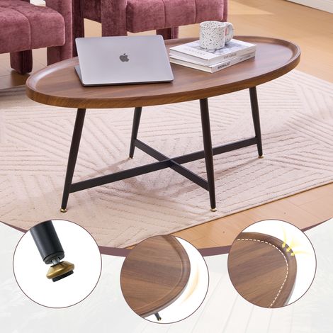 Table basse ovale marron en bois massif nordique avec structure métal (1/5)