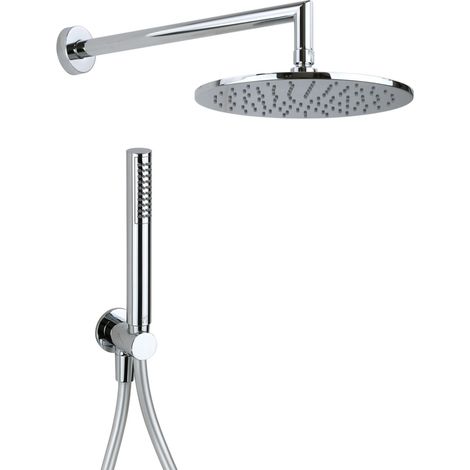 Ensemble douche chromé rond comprenant bras, pomme douche et douchette à main avec support et flexible Pollini Lumea SSXK001021 Chromé (1/2)