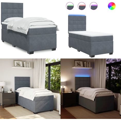 Sommier à lattes de lit et matelas Gris foncé 90x190 cm Velours - Lit Plateforme - Lit Design - Lit Moderne - Lit Velours - Lit Avec Éclairage Led - Home & Living (1/5)