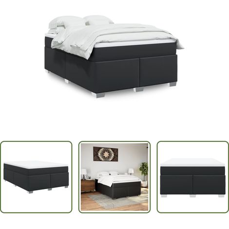 Matelas à ressorts ensachés - Sommier à lattes de lit avec matelas Noir 140x190 cm Similicuir (1/5)