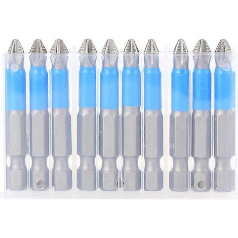 10-teiliges Set elektrischer Schraubendreherbits, rutschfest, S2-Stahl, Kreuzschlitz-Magnetbohrer PH2 x 50 mm
