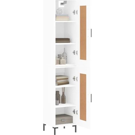 Buffet de Salle à Manger en Bois d'Ingénierie Blanc, 34,5 x 34 x 180 cm, Meuble Rangement Haut avec Étagères pour Cuisine et Salon (1/5)