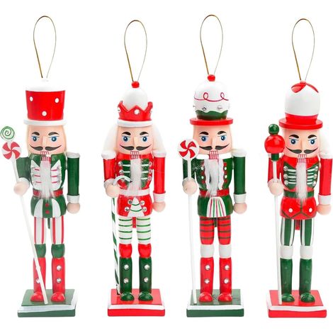 12cm Soldat Casse Noisette en Bois Rouge Vert,4 Pièces Mini Casse-Noisette Figurine Traditionnelle Décoration de Noël,Poupée de Noël Classiques en Bois Décoration Suspendue pour La Maison (1/5)