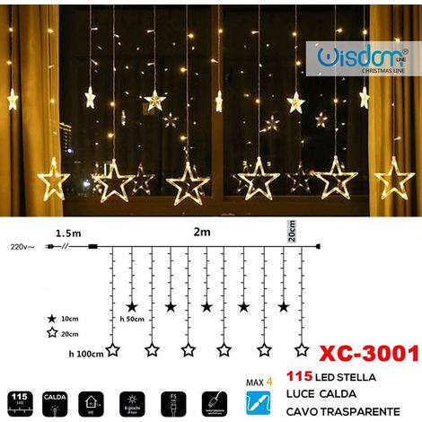 Trade Shop - Luminosa Natalizia 115 Led Con Luces Calda Calda Calvo Transparente Xc-3001 -