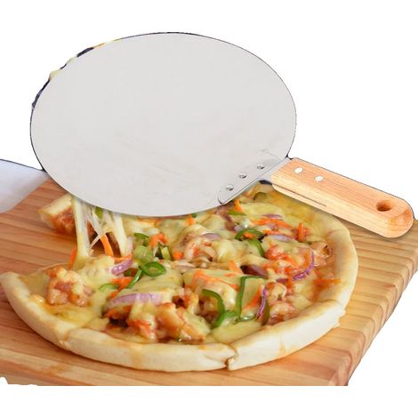 Pala per pizza, in legno di quercia e acciaio inox, 23,5 cm x 30 cm, manico ergonomico, superficie liscia, versatile per pane e dolci. (1/5)