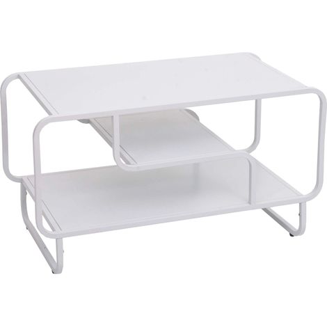 Table basse rectangulaire moderne avec 3 étagères 45 x 80 x 40 cm en métal blanc 040009385