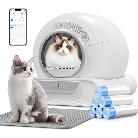 Selbstreinigende Katzentoilette 65 l + 9 l – Automatische Katzentoilette mit App-Steuerung – Katzentoilettenmatte und 6 Müllbeutel (1/5)