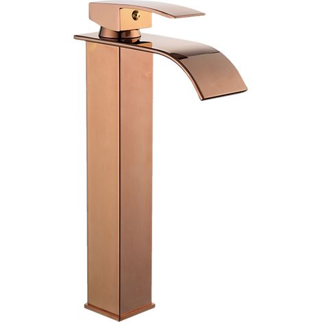 Robinet cascade pour lavabo de salle de bain, robinet mitigeur en laiton à levier unique, mitigeur eau chaude/eau froide avec 2 flexibles. (1/5)