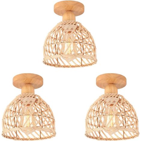 Plafonnier - - Rétro - Bois et Bambou - E27 - 3 Ampoules - 60W (1/5)