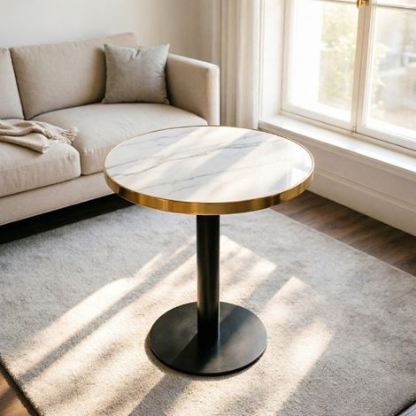 Mesa auxiliar redonda efecto mármol con base dorada OKMYHOME (1/5)