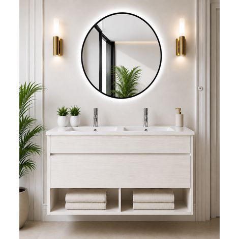 Mobile bagno sospeso con lavabo extrapiano ORIGENBATH NEBARI senza specchio 120x45 cm doppio lavabo bianco nordico (1/3)