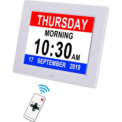8inch Dementia 2.0 Clock with Unique Automatic DST and 30 Alarms, Sun and Moon Icon and 10 Dimming Levels, Digital Clock with Day and Date (1/4)