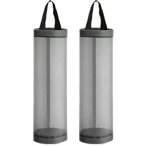 Lot de 2 distributeurs de sacs en plastique suspendus en filet, pliables, respirants et lavables, pour ranger les sacs poubelle de cuisine. (1/4)