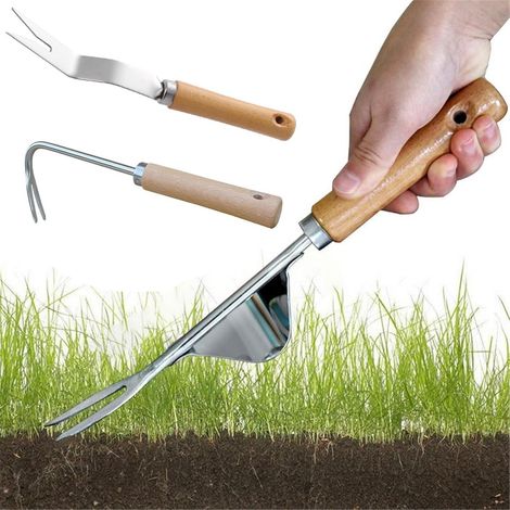 Désherbeur Manuel,3PCS Désherbeur à Main,Outil de Désherbage Acier Inoxydable,Outil de Désherbage Manuel,Désherbeur Manuel Acier Inoxydable avec Poignée Bois,Outil Désherbage pour Jardin (1/5)