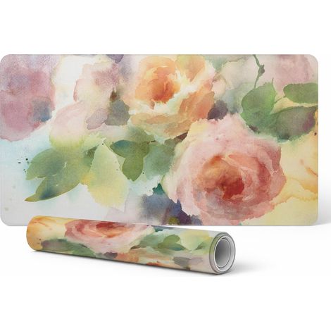 Alfombrilla de escritorio de vinilo con elegante estampado de flores en acuarela, 100x50 cm.