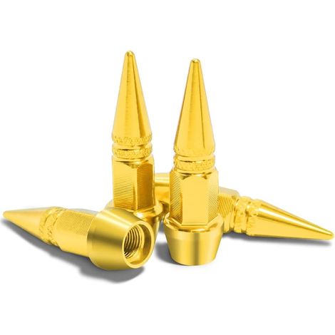 4 Pieces Aluminium Bouchon de Valve, Bouchons Valve Velo, Capuchon Pneu Voiture Bouchon de Valve, Couvre-Valve Universel pour Voiture, SUV, Velo Camions et Moto et Vélo (Or) (1/5)