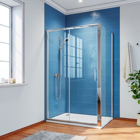 1200x900mm, 6mm Tempered Glass, Aluminium Frame, Sliding Shower Door Modern Bathroom with 900mm Side Panel, SMC Tray + Waste Trap