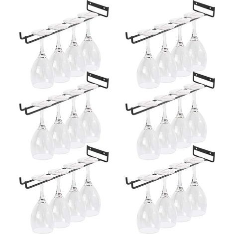 [NEVER USED]  Pack Hanging Glass Holders, 30 cm Hanging Stemware Holder, Black Metal Under Cabinet Wine Glass Holder for Cabinet, Bar, Kitchen