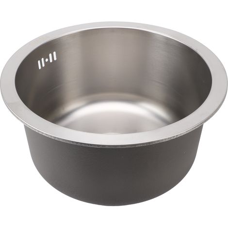 Évier de cuisine rond à une cuve en acier inoxydable 304 brossé, antirouille, 36 cm, idéal pour un bar ou une cuisine à domicile. (1/5)