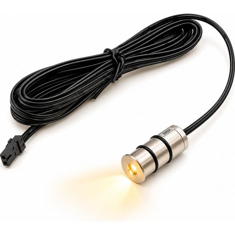 Mini Faretto LED da Incasso 12V 0,1W Luce Calda 3000K 10 Lumen Diametro 14 mm Foro 12 mm Cavo 2 Metri Connettore 2 Poli per Interni (1/4)