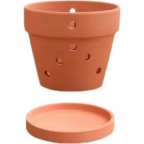 pot de fleurs en céramique rouge à trou latéral, pot de fleurs en céramique cuite simple, pot de fleurs pour orchidées, pot de fleurs charnu, pot de fleurs en argile (1/5)