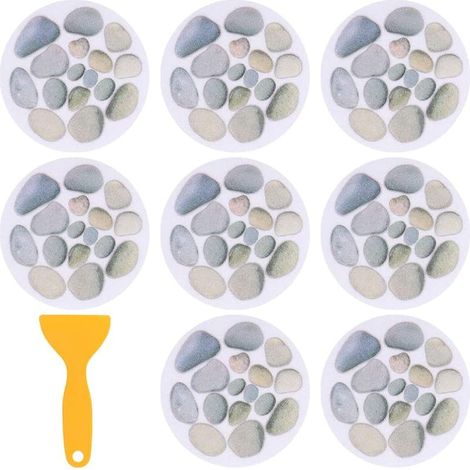 Juego de 8 pegatinas redondas para bañera, 15 cm de diámetro, diseño de piedra, pegatinas para suelo de baño con espátula, para bañeras y duchas. (1/4)