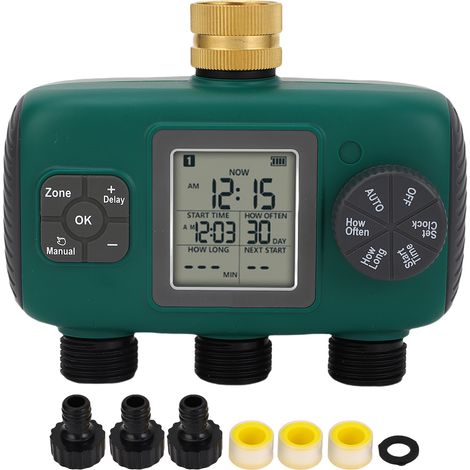 Bewässerungstimer mit 3 Ausgängen, Messinganschluss, wasserdicht, LCD-Bildschirm, Bewässerungs- und Bewässerungssteuerung, NH4/3 Zoll Außengewinde. (1/5)