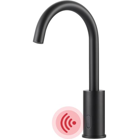 Capteur de robinet : Robinet de Salle de bain Capteur Infrarouge Pour Salle de Bain - Robinet de salle de bain automatique avec boîtier de commande - Mélangeur de température, noir (1/5)