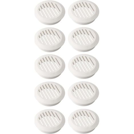 10x Grille d'aération ronde en plastique diamètre d'encastrement 49mm hauteur 16,5mm Ventilation Cache Protection Plafond Mur, blanc (1/2)