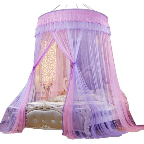 Grande moustiquaire en forme de dôme pour lit avec dentelle rose (1/5)
