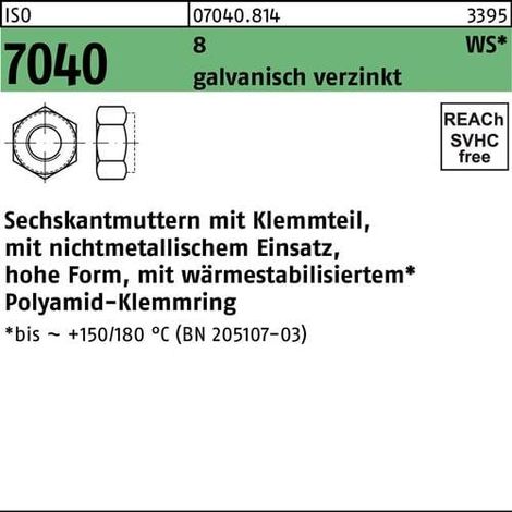 Tuerca hexagonal  ISO 7040  parte de  sujeción M5  8 galv.verz.  anillo marrón  1000uds. (1/2)