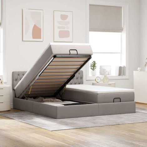 Ottoman-Bett mit Matratzen & LEDs Taupe 180x200 cm Stoff