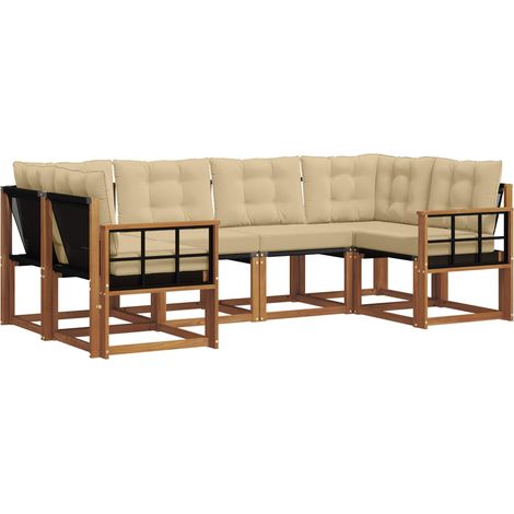 Outdoor Sofa Set with Cushion 6 pcs Natural and Beige vidaXL