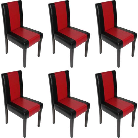 Lot de 6 chaises de séjour Littau, simili-cuir, noir/rouge, pieds foncés (1/3)