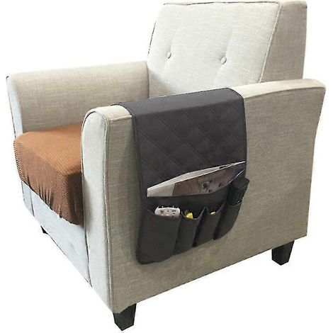 Sofa-Armlehnentasche mit 5 Taschen für Fernbedienung, TV-Halterung, Sessel und Couch-Black (1/3)