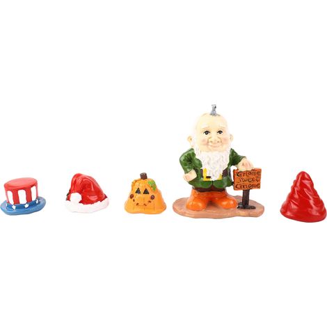 Estatua de duende de resina con 4 sombreros intercambiables para la decoración del jardín en Navidad, Pascua y días festivos nacionales. (1/5)