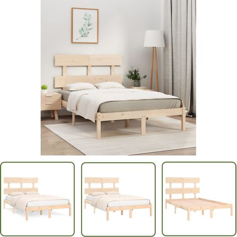 The Living Store Cadre de lit sans matelas 160x200 cm bois massif - Cadre De Lit - Lit Double - Bois Massif - Lit En Bois - Tête De Lit (1/5)