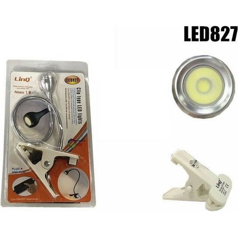 TrAdE Shop Traesio - Lampada Luce Lampadina Led Cob 1w Con Clip Lettura Libri Notebook Led827 -